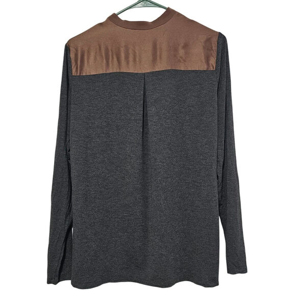 Per Se by Carlisle 100% Silk Button-Up Top Women's Size 4 Brown Gray Long Sleeve - Picture 2 of 5